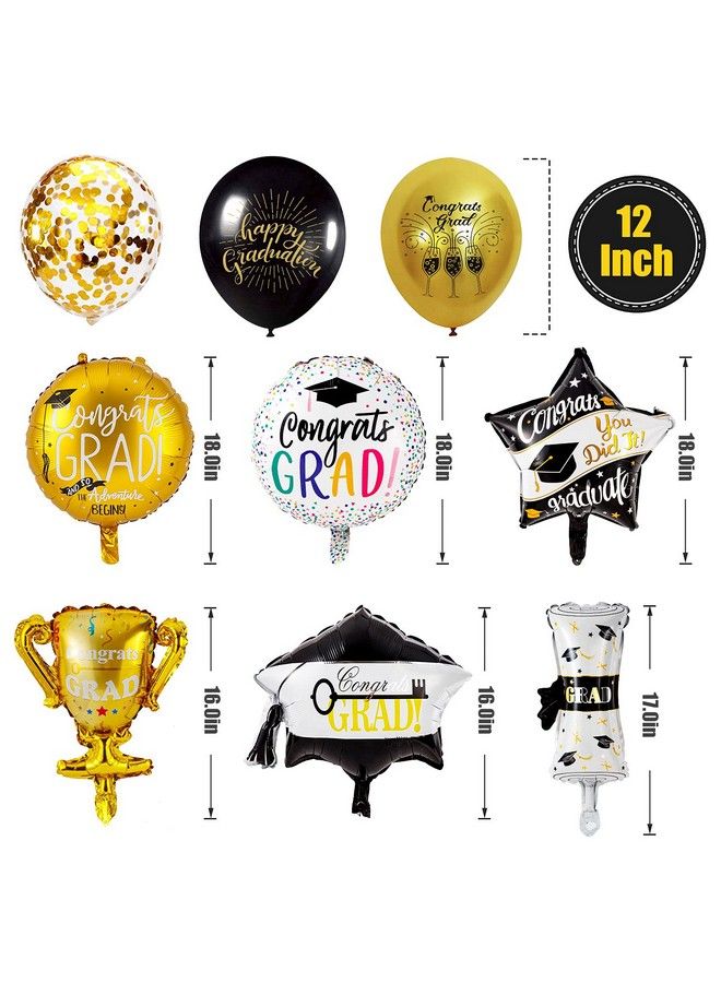 FFNIU 38Pcs 2023 Graduation Balloons Black Confetti Gold Balloons Class Of 2023 Congrats Graduation Balloons For College High School Party Decorations Supplies - Image 5