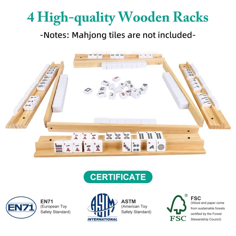 Offelec Upgraded Mahjong Racks with Pushers, Set of 4 Trays for American Mahjong Games, Wooden Holders for Mahjong, Dominoes & Mexican Train Game Nights (Includes Magnetically Attached Mahjong Pushers) - Image 5