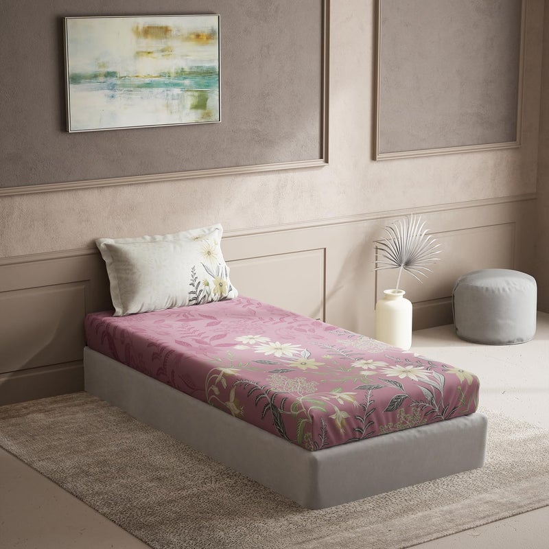 DDECOR Live beautiful DDecor Pack of 1 Cotton Single 150 TC Bedsheet with 1 Pillow Cover Pink  - Image 1