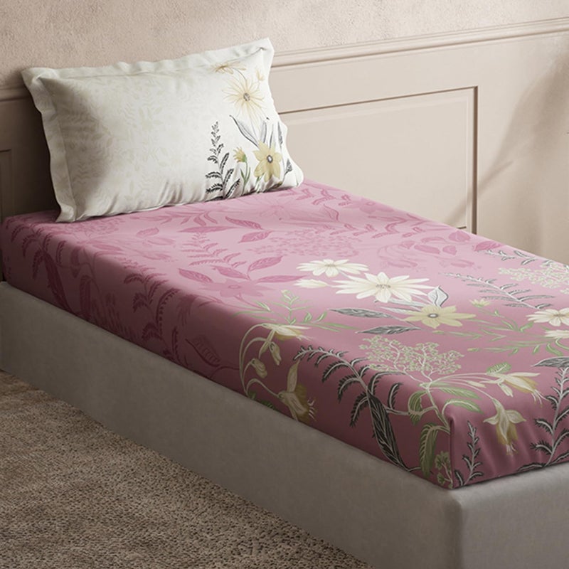 DDECOR Live beautiful DDecor Pack of 1 Cotton Single 150 TC Bedsheet with 1 Pillow Cover Pink  - Image 2