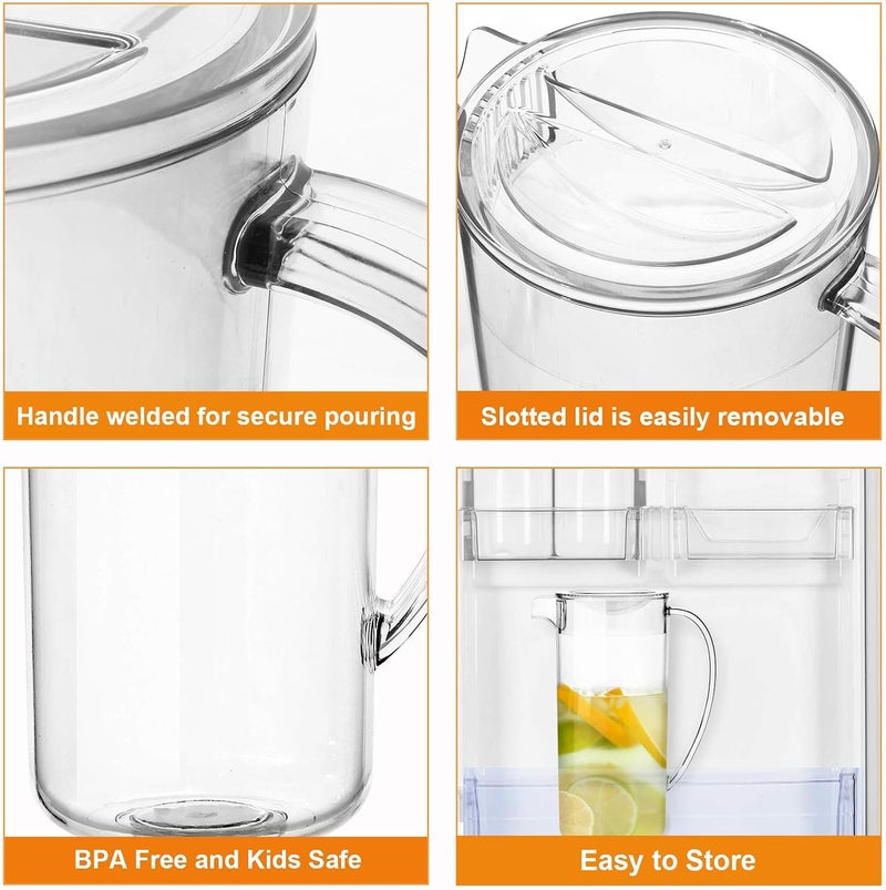 Youngever 2 Quarts Re-usable Plastic Pitcher with Lid, 1.9L Clear Plastic Pitcher Jug with Lid - Image 3