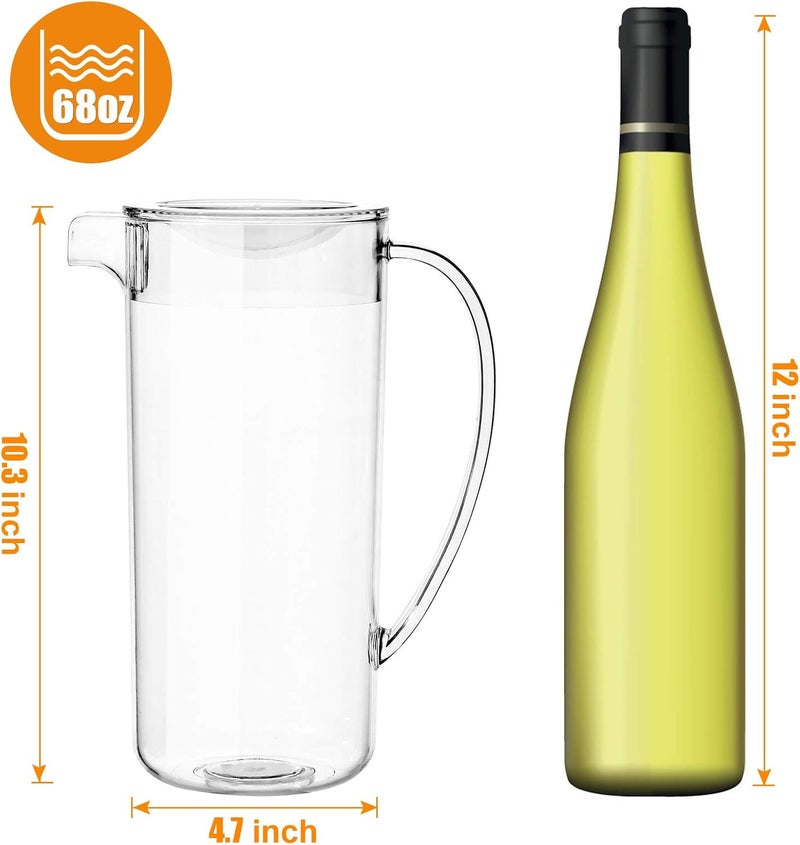 Youngever 2 Quarts Re-usable Plastic Pitcher with Lid, 1.9L Clear Plastic Pitcher Jug with Lid - Image 2
