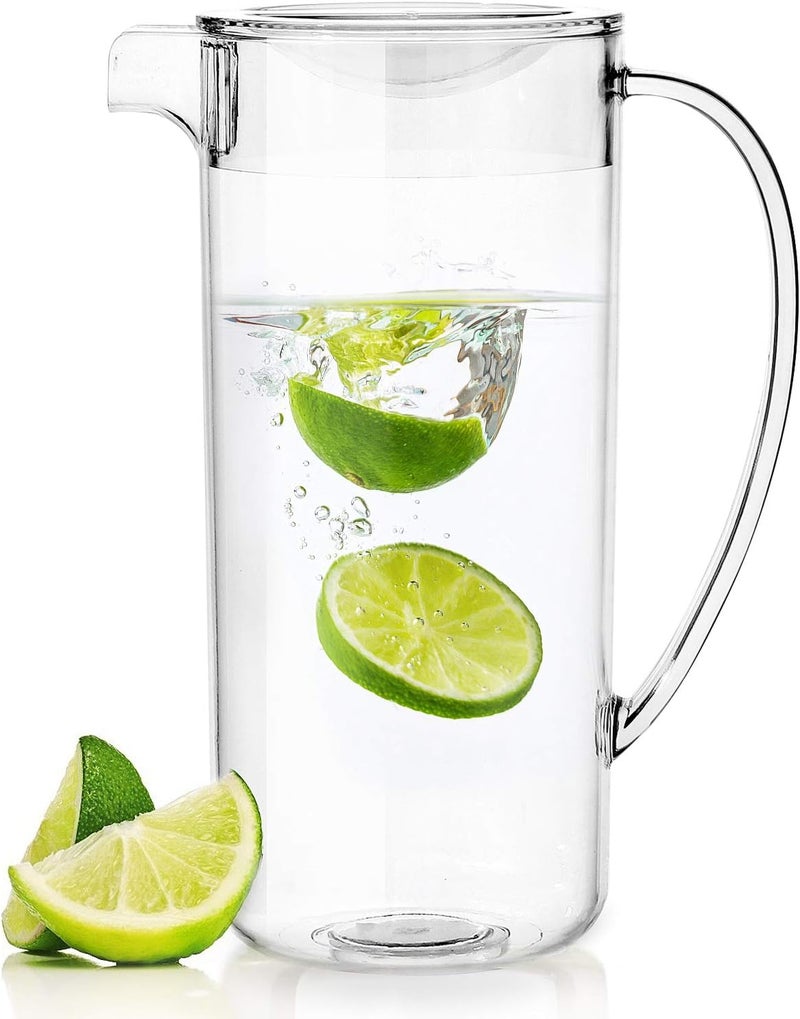 Youngever 2 Quarts Re-usable Plastic Pitcher with Lid, 1.9L Clear Plastic Pitcher Jug with Lid - Image 1