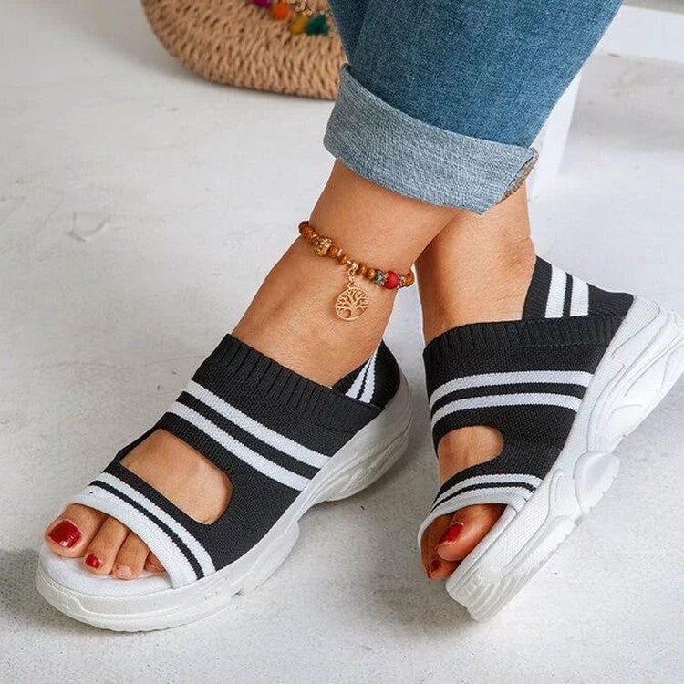 Sports Sandals Women''s 2021 Summer Platform Fly-woven Hollow Casual Thick-soled Student Flat Fashionable Beach Shoes Large Size - Image 3