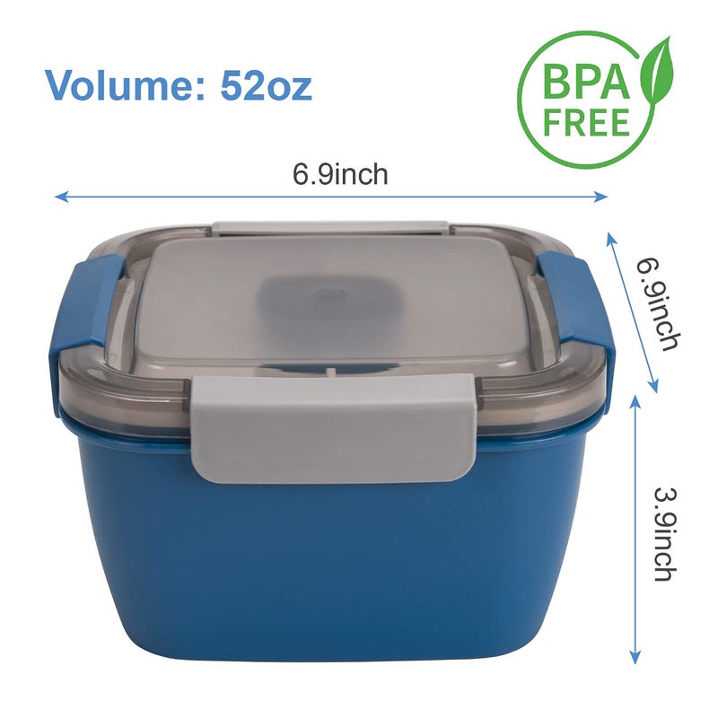 Freshmage Salad Lunch Container To Go, 52-oz Salad Bowls with 3 Compartments, Salad Dressings Container for Salad Toppings, Snacks, Men, Women (Blue) - Image 5