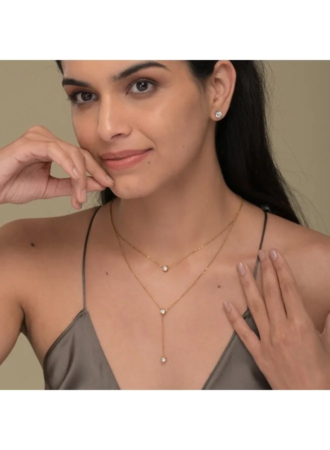 Palmonas  PALMONAS CZ Two Solitaire Layered Necklace for Women | 18K Gold Plated, Waterproof & Anti-Tarnish for Women | Best Price UAE