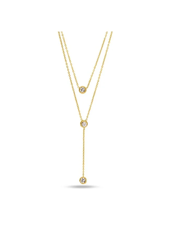 بالموناس PALMONAS 18k Gold Tone Plated Two Layered Solitaire Drop Necklace
 for Women