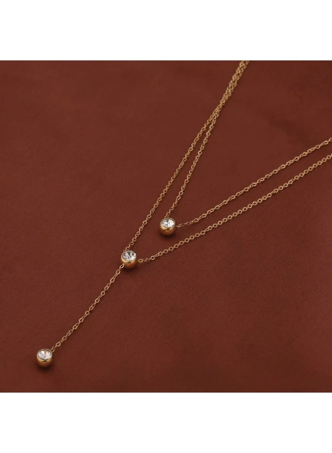 Palmonas  PALMONAS CZ Two Solitaire Layered Necklace for Women | 18K Gold Plated, Waterproof & Anti-Tarnish for Women | Best Price UAE