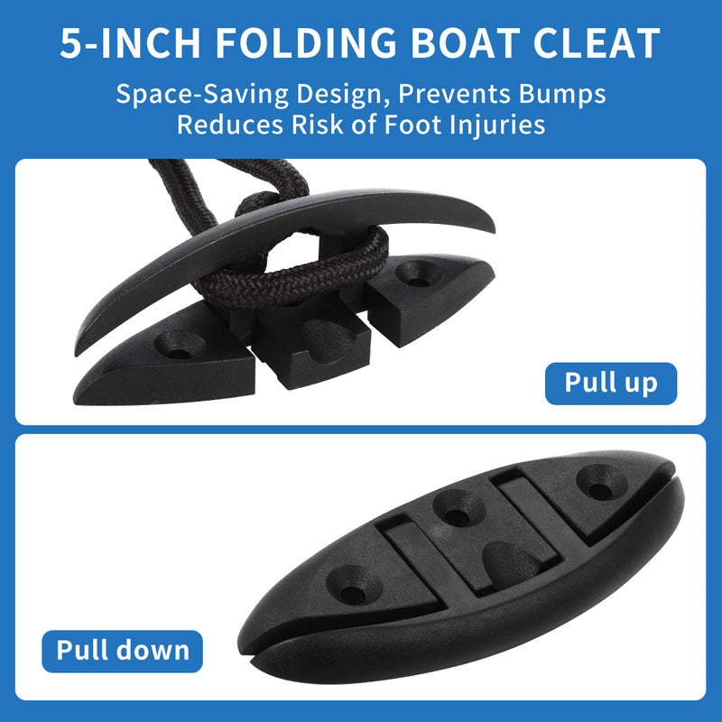 A.I.Force 4-Pack 5 Marine Grade Folding Boat Cleats - Flip-Up Dock Mooring Rope Cleat Set With Long & Short Screws - Image 3