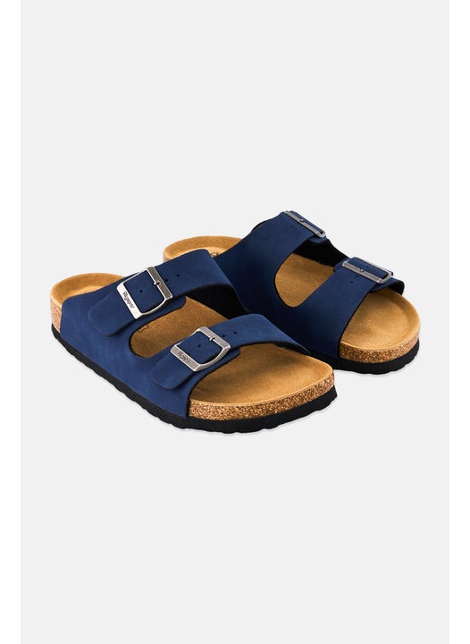 Men Double Monk Strap Slip On Cork Sandals, Navy