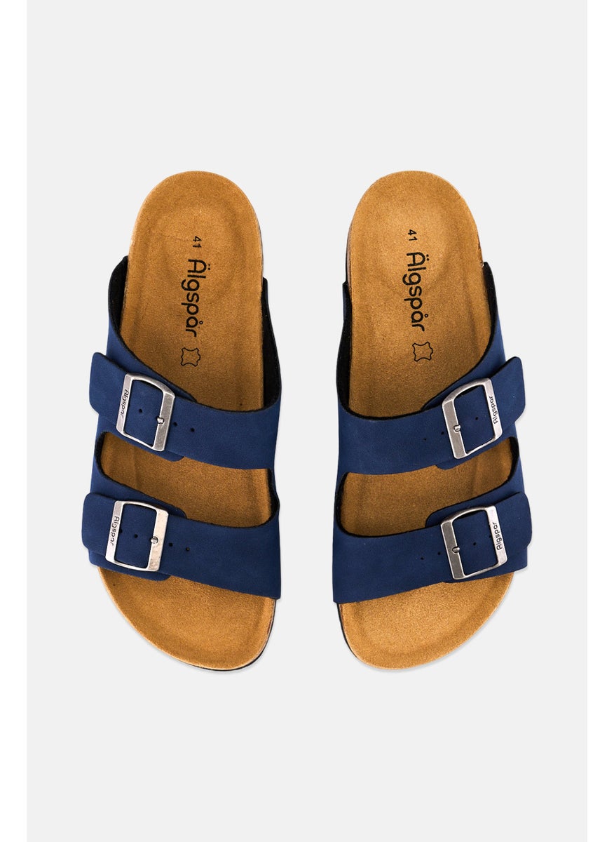 Algspar - Men Double Monk Strap Slip On Cork Sandals, Navy - Image 1