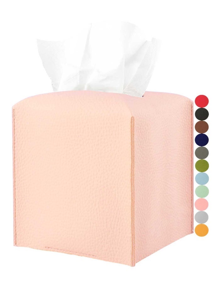 PINK TISSUE BOX COVER LEATHER WITH BOTTOM BELT DECORATIVE MODERN PU LEATHER TISSUE BOX HOLDER FOR BATHROOM VANITYNIGHT STANDSOFFICE