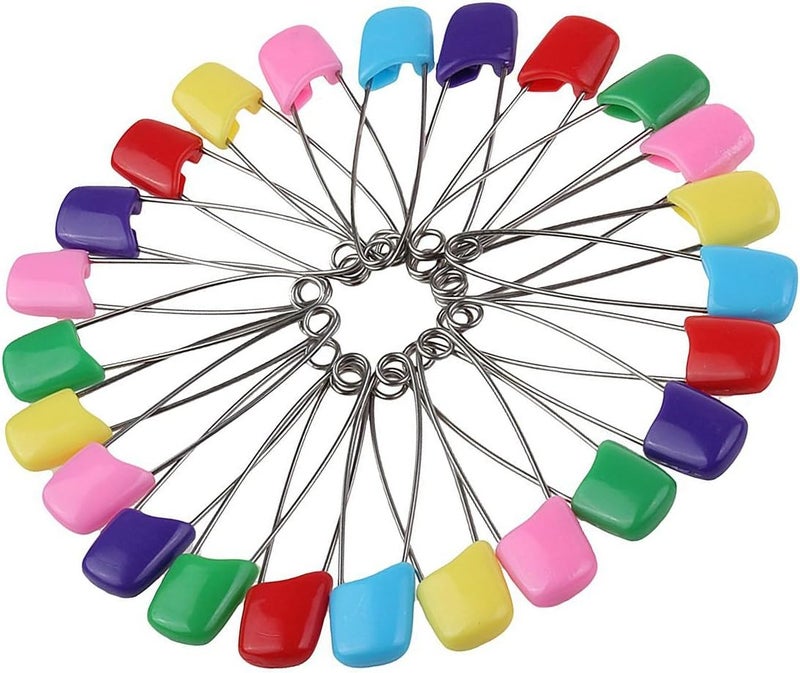 Wresty Assorted Color 100 Packs 22 Baby Infant Child Kids Nappy Cloth Diaper Safety Pins Plastic Head Locking Cloth Safety Pins Clip Holder - Image 1