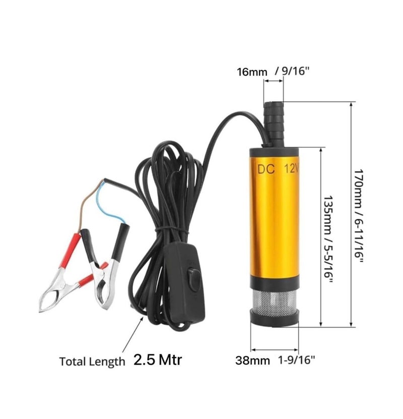 FLOJOY Asian Pumps 12v 38mm Multifunctional Electric Oil Pump, Diesel Fuel Transfer Pump with Filter, Submersible Pump, for Automotive, Farm & Marina Use, Mini Portable golden oil pump - Image 3