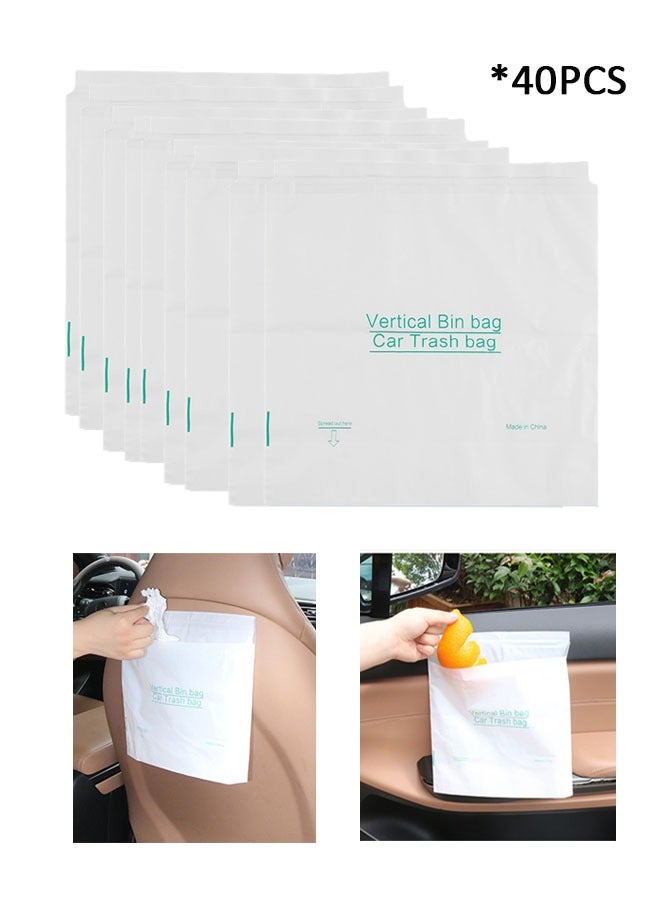 40 PCS Car Garbage Bag Easy Stick on Disposable Car Trash Bag, Portable Sealable Durable Thickening PEVA Waterproof Leak Proof Vomit Bag, Camping Kitchen Office Storage Bag (White) - Image 1