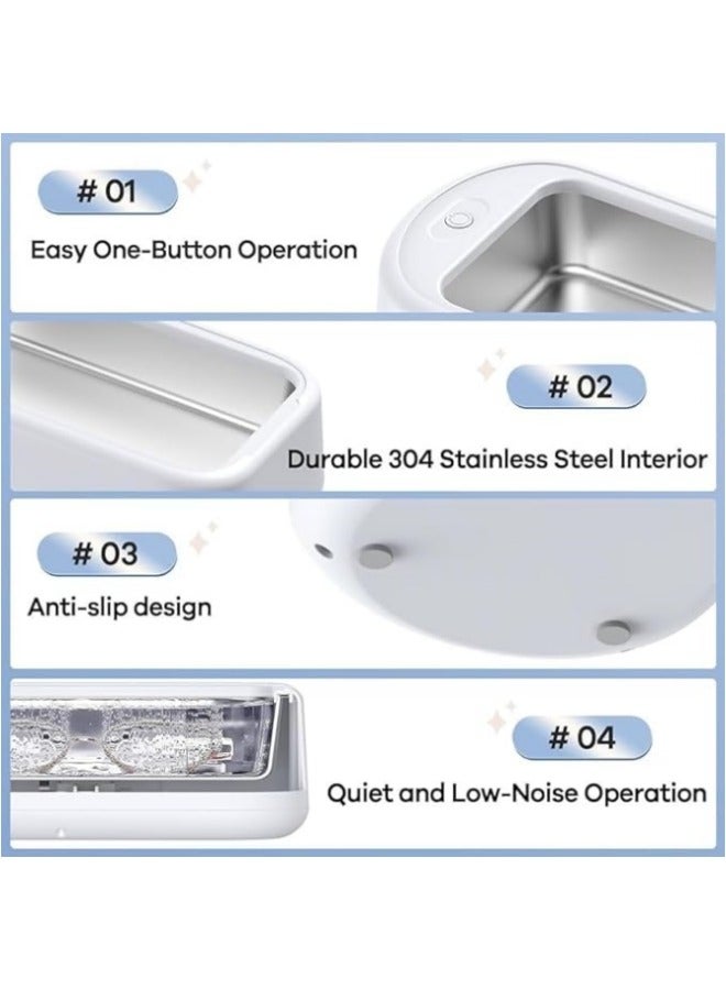 640ml Ultrasonic Cleaner Jewelry Cleaning Machine: Professional Ultrasonic Glasses Cleaning Machine Small - Portable Retainer Cleaner for Dental Ring Denture Diamond Eyeglass - Image 5