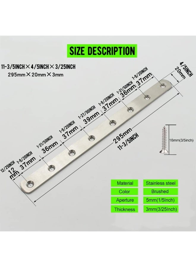 12 "مسطحة تصحيح لوحة 4PCS مسطحة قوسين مستقيمين من الفولاذ المقاوم للصدأ, إصلاح تثبيت قوسين موصل, تصحيح الانضمام لوحات مع المسامير, الفضة - Image 2