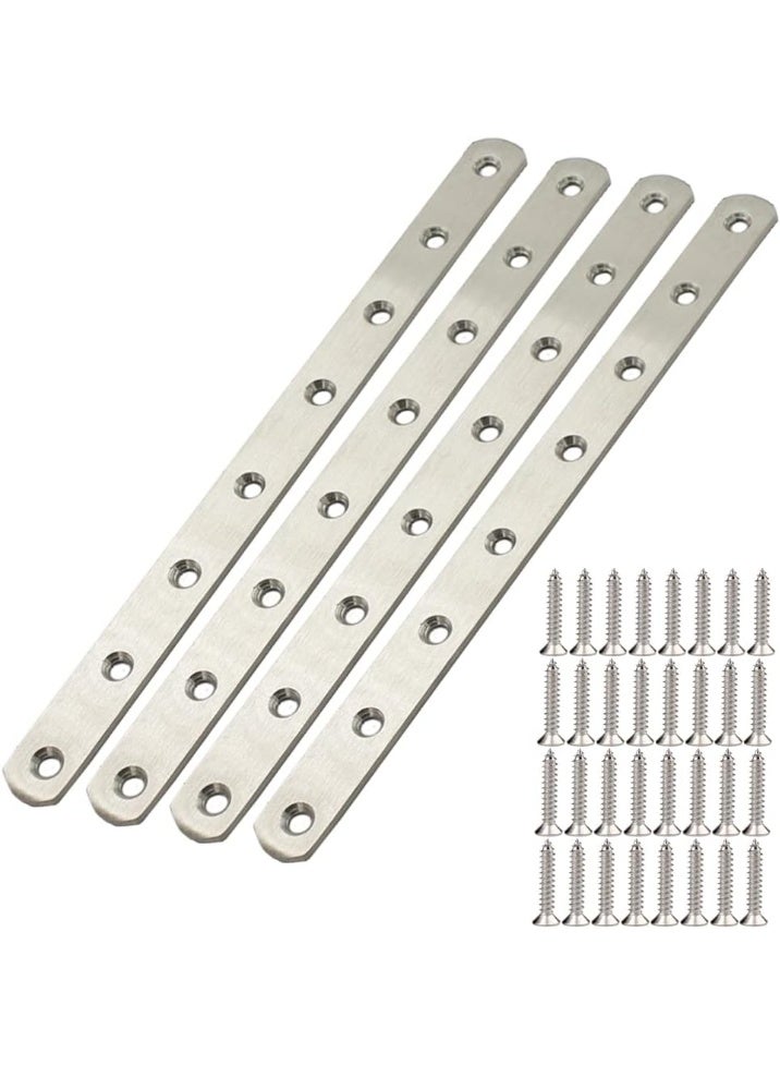 12 "مسطحة تصحيح لوحة 4PCS مسطحة قوسين مستقيمين من الفولاذ المقاوم للصدأ, إصلاح تثبيت قوسين موصل, تصحيح الانضمام لوحات مع المسامير, الفضة - Image 1