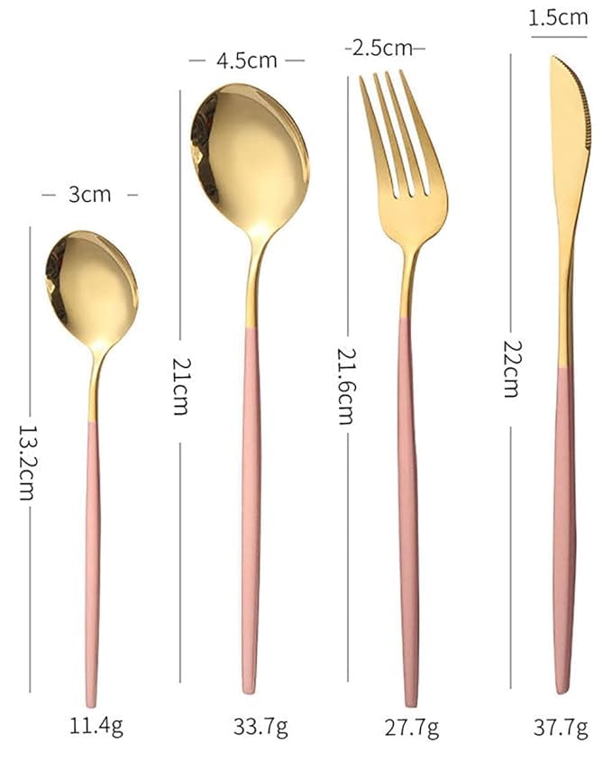 Kolorful Stainless Steel Golden Flatware 304 Cutlery Set Tableware Kitchen Set Dinnerware Spoon Fork Knife Dinner Set KnifeUtensils Set Mirror Finish Dinnerware 8 Pink - Image 2