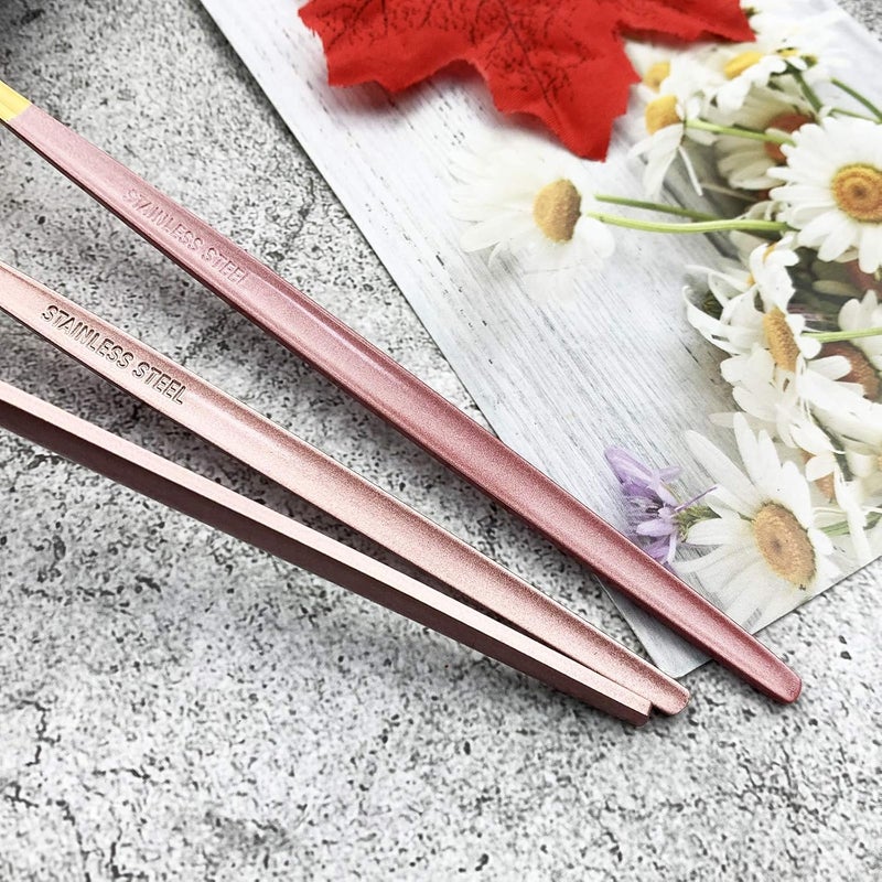 Kolorful Stainless Steel Golden Flatware 304 Cutlery Set Tableware Kitchen Set Dinnerware Spoon Fork Knife Dinner Set KnifeUtensils Set Mirror Finish Dinnerware 8 Pink - Image 3