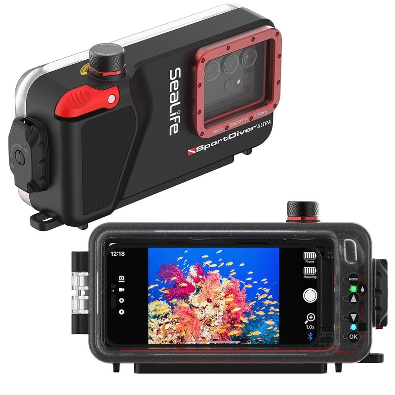 SeaLife SportDiver Ultra Underwater Smartphone Scuba Housing Dive to 130 Waterproof Photography Easy Camera Controls with Leak Alarms Fits Most Phones