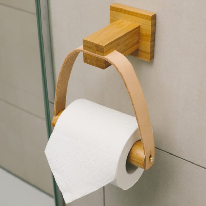 حامل ورق تواليت خشبي من الخيزران، لا يتطلب ثقبًا