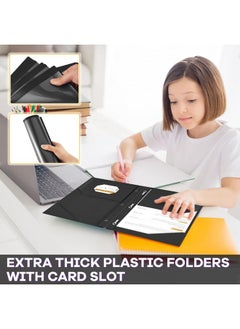 Henoyso 36 Pcs Plastic Folder With Clear Front Pocket And 3 Prong Plastic Folders With Card Slot Pocket Folders With Prongs For School Office (Black)  - Image 4