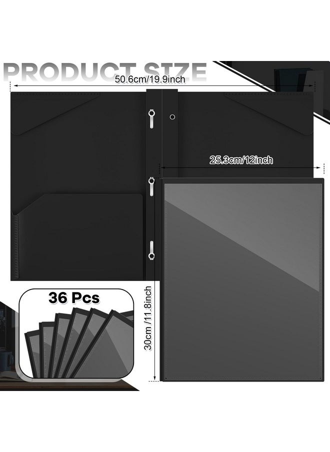 Henoyso - 36 Pcs Plastic Folder With Clear Front Pocket And 3 Prong Plastic Folders With Card Slot Pocket Folders With Prongs For School Office (Black) - Image 1