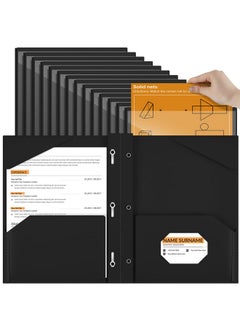 Henoyso 36 Pcs Plastic Folder With Clear Front Pocket And 3 Prong Plastic Folders With Card Slot Pocket Folders With Prongs For School Office (Black)  - Image 1