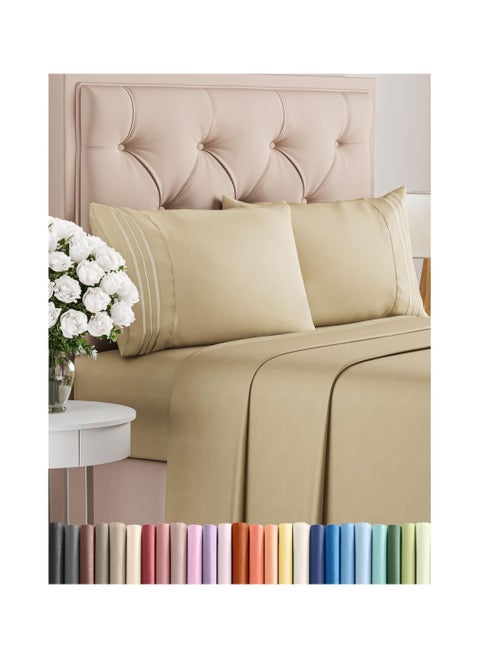 King Size 4 Piece Sheet Set  Comfy Breathable  Cooling Bed Sheets Set  Hotel Luxury Bedding for Women Men Kids  Teens  Deep Pockets Easy Secure Fit Soft and Wrinkle Free  OekoTex  Beige