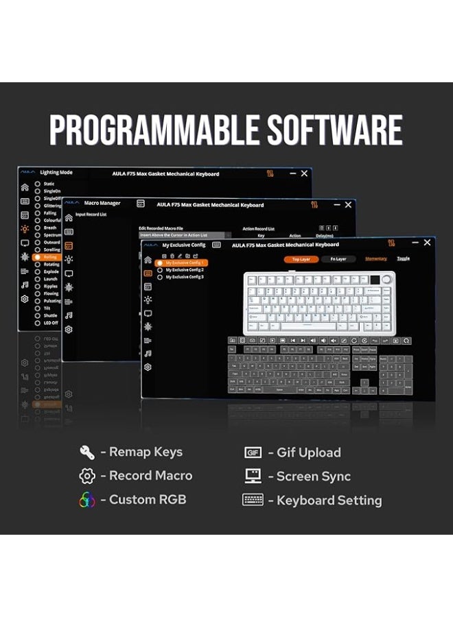 EPOMAKER X AULA F75 MAX Tri-Mode Wireless Gaming Keyboard, TFT Screen, Knob, Hot Swappable, 2.4GHz/Type-C/BT5.0, Gasket Creamy, for PC/Mac/Office/Gaming (Black Gradient) - Image 2