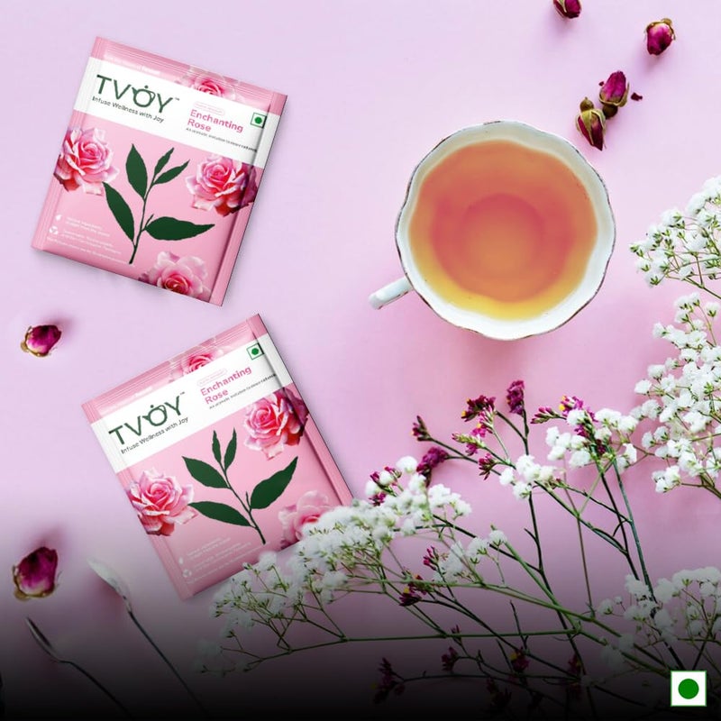 TVOY أكياس شاي أخضر روز إنشانتينغ من TVOY | أكياس شاي هرمية قابلة للتحلل الحيوي معززة بمضادات الأكسدة الطبيعية | نكهة الورد اللذيذة | 36 جرام (20 كيس شاي أخضر-ورد x 1.8 جرام لكل منها) - Image 2
