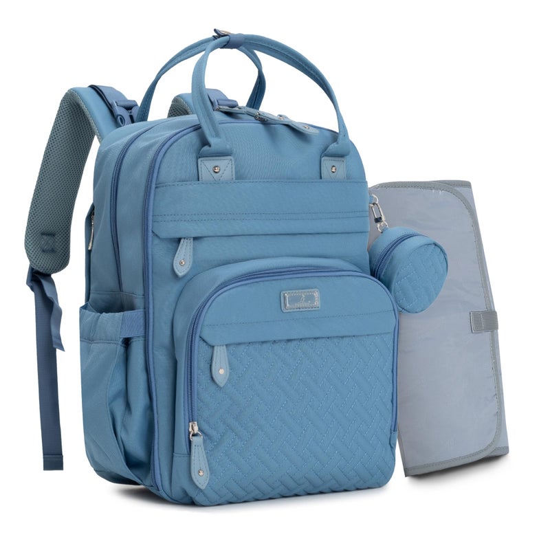 BabbleRoo Diaper Bag Backpack Baby Essentials Travel Tote Multi function Waterproof Diaper Bag Travel Essentials Baby Bag with Changing Pad Stroller Straps Pacifier Case Unisex Light Blue