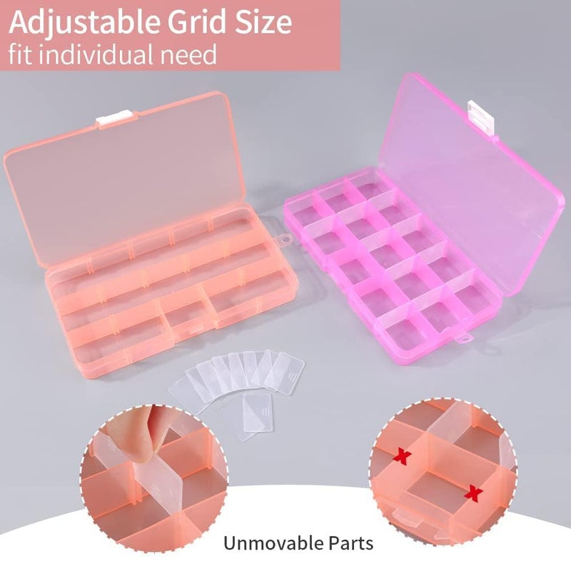 Opret 15 Girds Bead Organizer(4 Pack), Earring Organizer Box, SMALL Plastic Containers with Adjustable Dividers for Crafts Jewelry Screws Fishing Tackles Small Items, Size 6.9Ã—3.9Ã—0.9in - Image 4