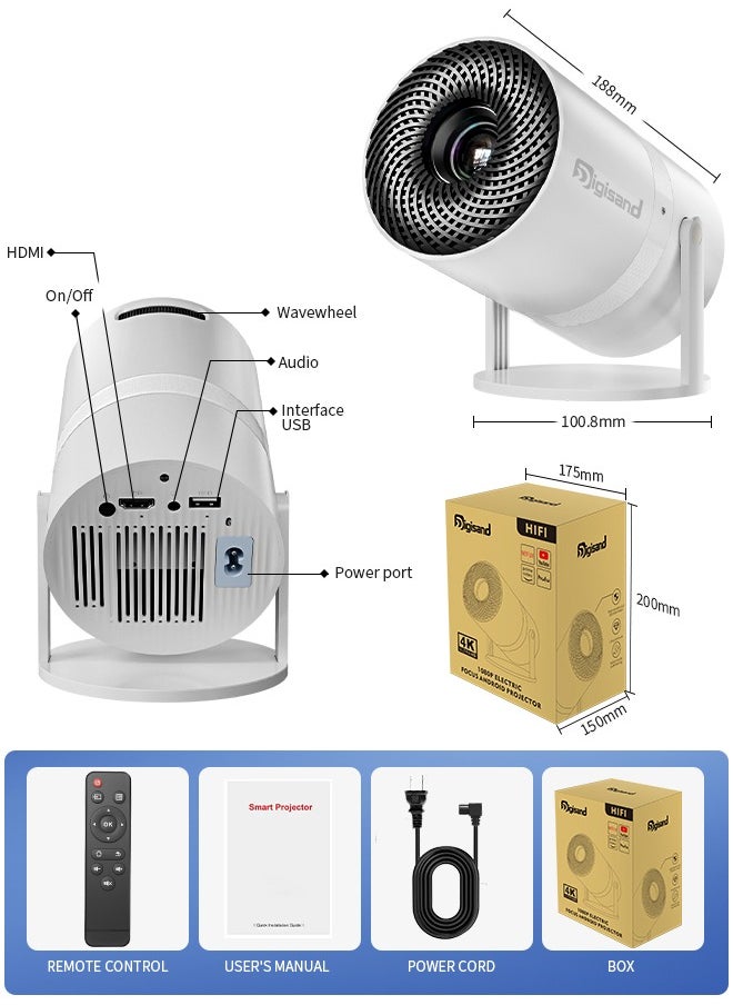 Digisand - X3 Mini Portable Projector 5G Wifi 6 BT 5.2 Android 11 Projector 4K 1080P Full HD Support 13000 Lumens Horizontal Keystone Correction Auto Led Projector 180°Rotating Projector - Image 1