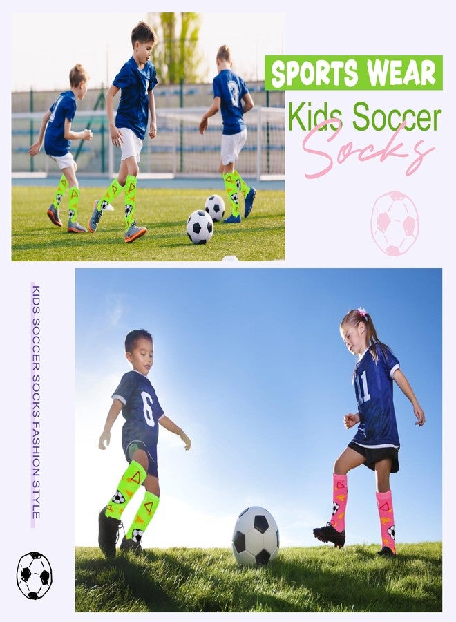 زاندو جوارب زاندو لكرة القدم للأطفال - جوارب رياضية لطيفة ومريحة تصل إلى الركبة للبنات - جوارب رياضية خارجية - بنقشة كرة قدم باللون الوردي الفاتح - من 6 إلى 9 سنوات - Image 4