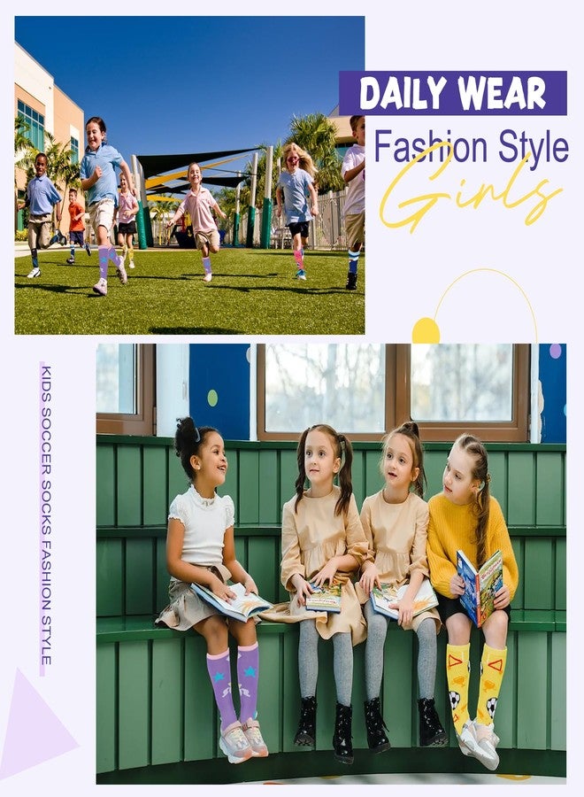 زاندو جوارب زاندو لكرة القدم للأطفال - جوارب رياضية لطيفة ومريحة تصل إلى الركبة للبنات - جوارب رياضية خارجية - بنقشة كرة قدم باللون الوردي الفاتح - من 6 إلى 9 سنوات - Image 5