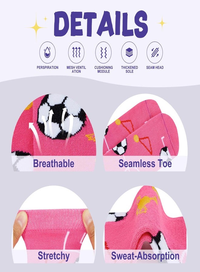 زاندو جوارب زاندو لكرة القدم للأطفال - جوارب رياضية لطيفة ومريحة تصل إلى الركبة للبنات - جوارب رياضية خارجية - بنقشة كرة قدم باللون الوردي الفاتح - من 6 إلى 9 سنوات - Image 3