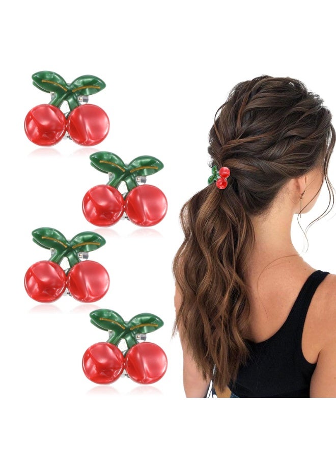 4 قطع من مشابك شعر على شكل كرز، مصنوعة من الأسيتات، مانعة للانزلاق، لطيفة، مناسبة للشعر الخفيف والكثيف، هدية مثالية للنساء. - Image 1