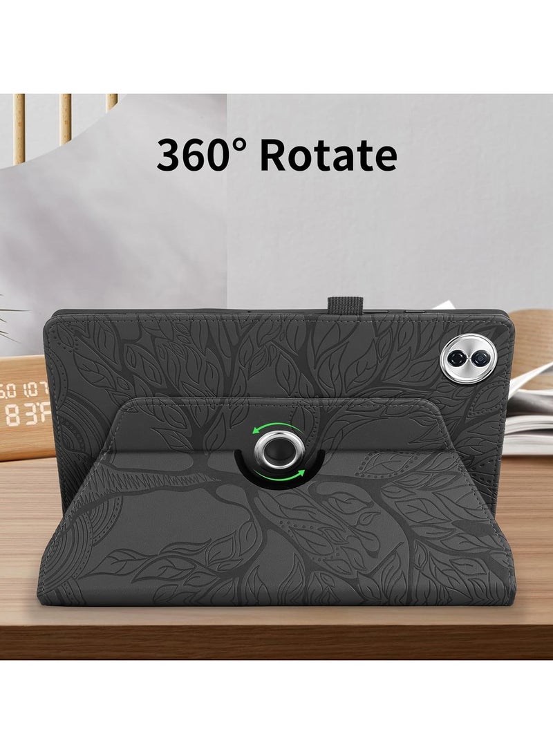 Honor Pad 10 12.1 Inch 2025 Case 360 Degree Rotating Stand PU Leather Flip Folio Tablet Cover Tree of Life Embossed Shockproof Shell Black - Image 2