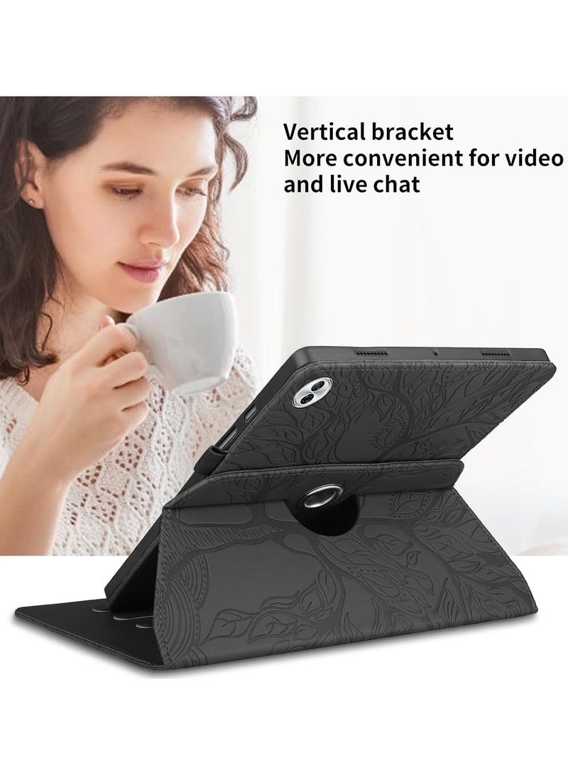 Honor Pad 10 12.1 Inch 2025 Case 360 Degree Rotating Stand PU Leather Flip Folio Tablet Cover Tree of Life Embossed Shockproof Shell Black - Image 3
