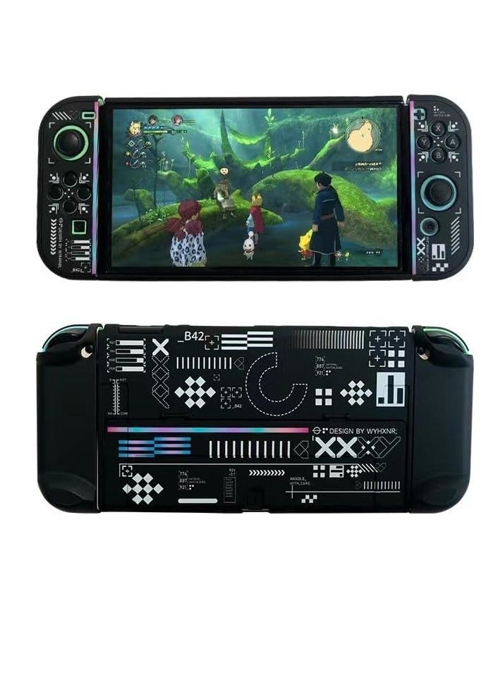 Generic Protective Case Compatible with Nintendo Switch OLED Cool Printstream Hard Black Cover Case with Thumb Grip Caps and Screen Protector Shockproof Anti Scratch Protector for NS OLED Model Black  - Image 2