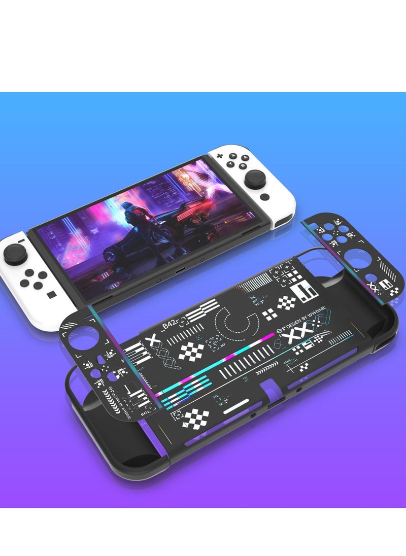 Generic Protective Case Compatible with Nintendo Switch OLED Cool Printstream Hard Black Cover Case with Thumb Grip Caps and Screen Protector Shockproof Anti Scratch Protector for NS OLED Model Black  - Image 4