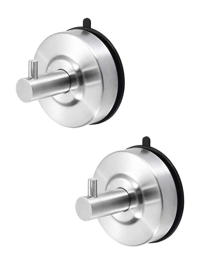 HAWAWA Vacuum Suction Cup Hooks 2pcs Stainless Steel Removable Bathroom Shower Hook Suction Towel Robe Rack for Hanging Coats Towels, Bathrobe and Loofah for Kitchen Bathroom Silver  - Image 1
