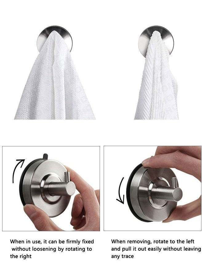 HAWAWA Vacuum Suction Cup Hooks 2pcs Stainless Steel Removable Bathroom Shower Hook Suction Towel Robe Rack for Hanging Coats Towels, Bathrobe and Loofah for Kitchen Bathroom Silver  - Image 4