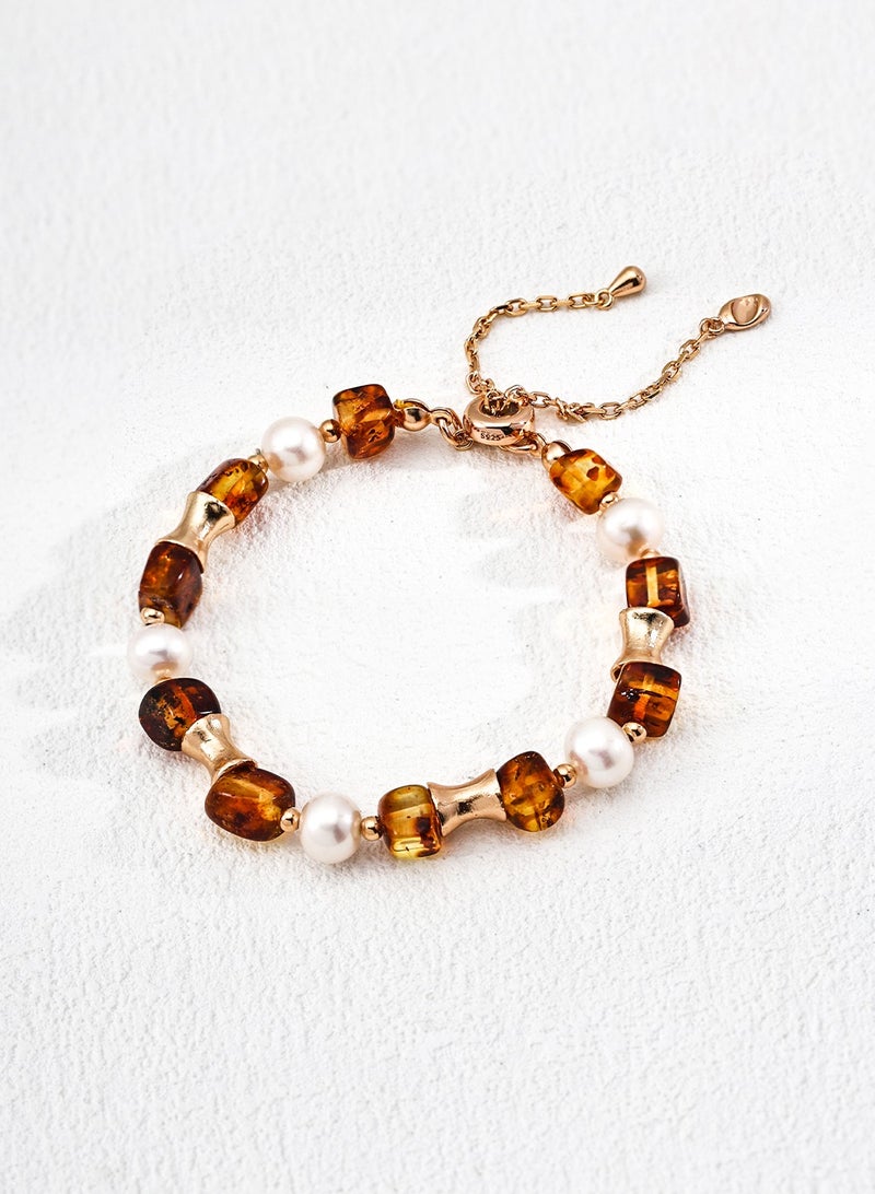 Burch Vintage Natural Pearl Flower Amber Bracelet - Image 2