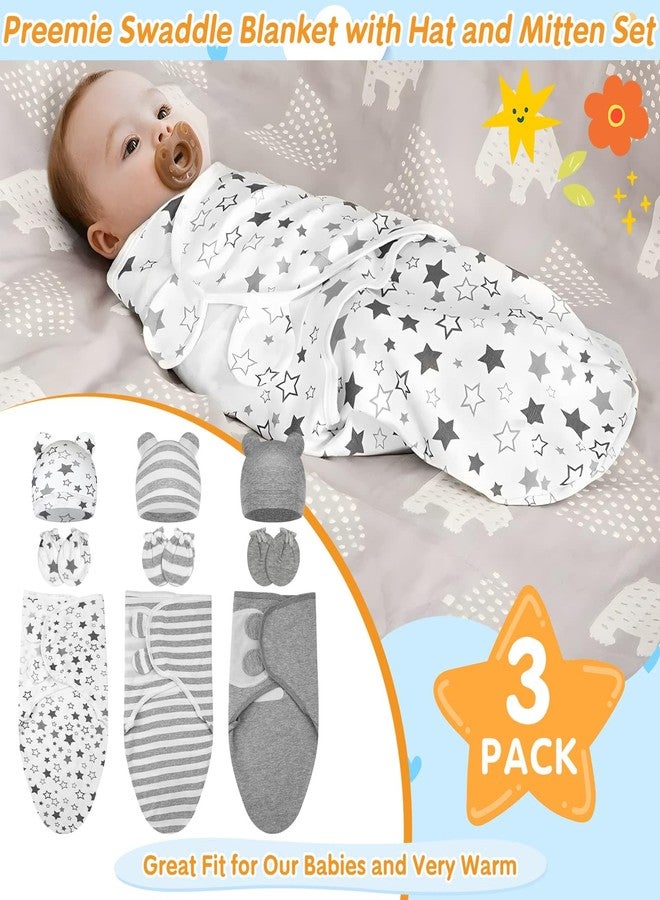 Flasoo 3 Pack Preemie Swaddle with Hat & Mittens Set, Adjustable Cotton Swaddle for Preemie Baby, Preemies Swaddles 4-7 Lbs for Baby Boy Girl, Baby Sleep Sack for Newborn Essentials (Classic Style) - Image 3