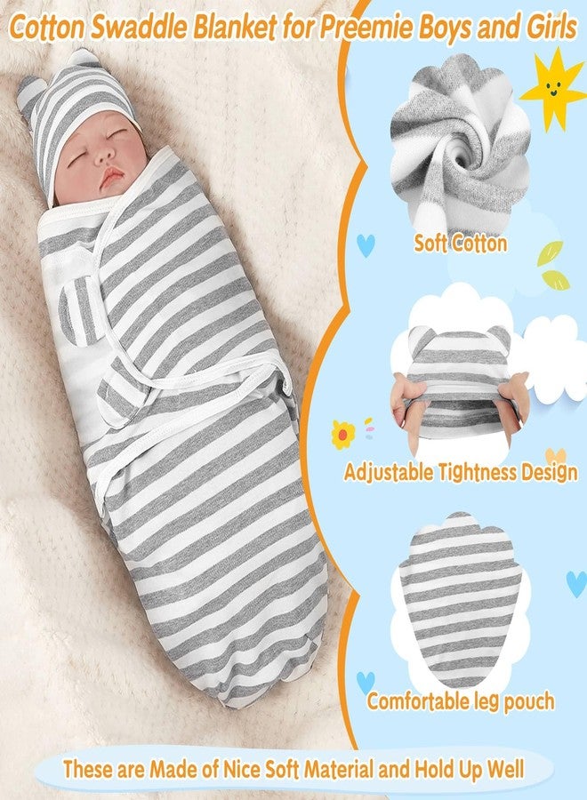 Flasoo 3 Pack Preemie Swaddle with Hat & Mittens Set, Adjustable Cotton Swaddle for Preemie Baby, Preemies Swaddles 4-7 Lbs for Baby Boy Girl, Baby Sleep Sack for Newborn Essentials (Classic Style) - Image 5
