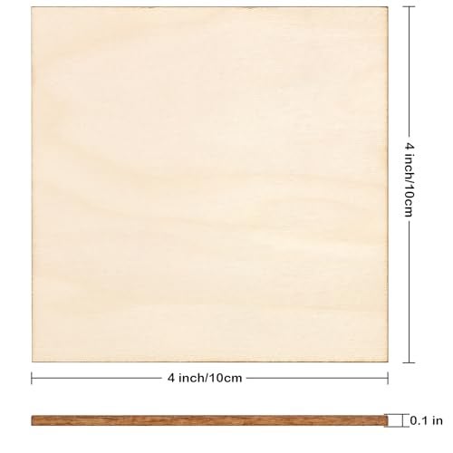 Blisstime 50PCS 4x4 Inch Wood Squares Unfinished Square Wood Pieces for Crafts,Painting, Writing, DIY Supplies, Engraving and Carving, Home Decorations (4x4 Inch 50Pcs) - Image 2