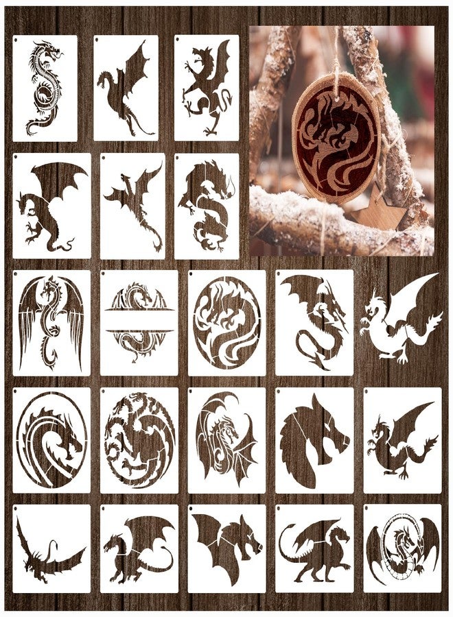 Boqon 20 Pieces Dragon Stencils Template Reusable Mylar Craft Stencils for Painting on Wood Canvas Walls Decorations DIY Projects (20 Dragon) - Image 1